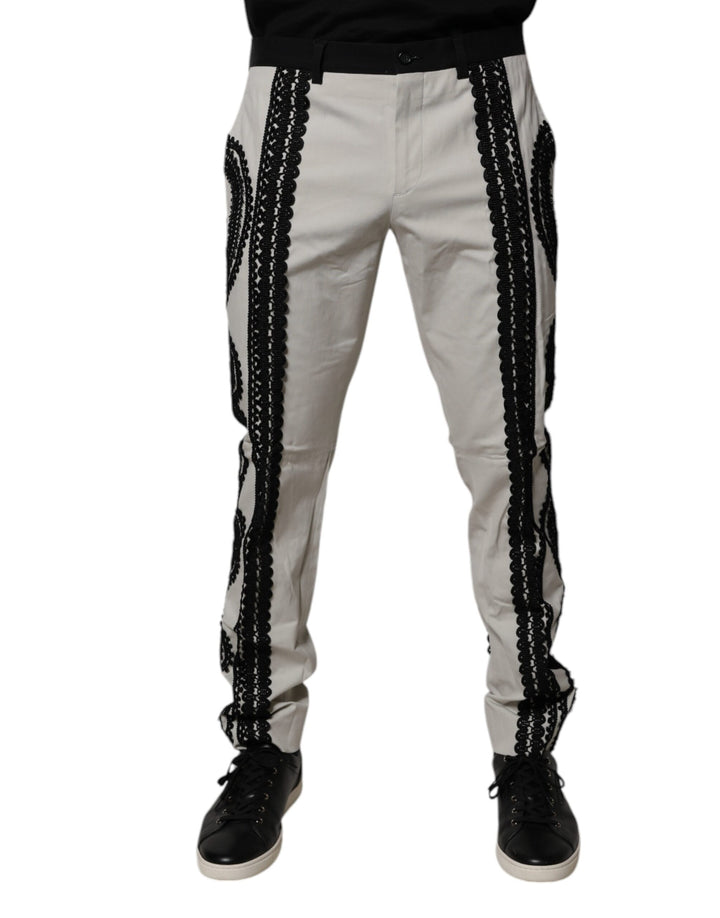 Dolce &amp; Gabbana Sample Sale Dolce &amp; Gabbana White Lace Trim Mid Waist Dress Formal Pants - | Designer outlet