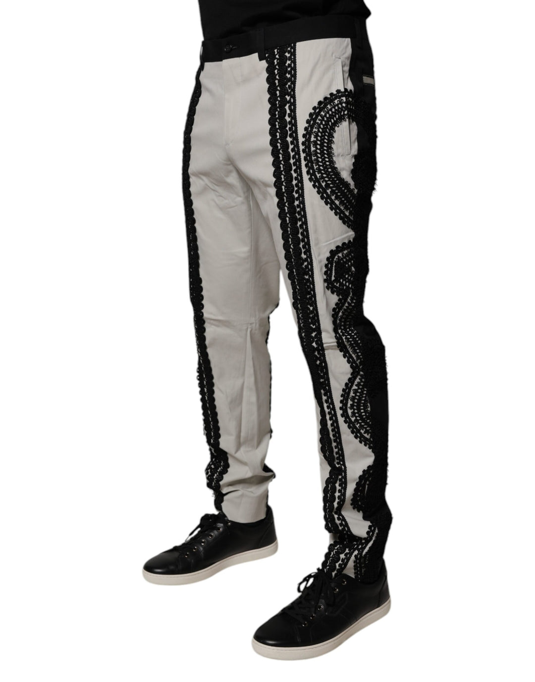 Dolce &amp; Gabbana Sample Sale Dolce &amp; Gabbana White Lace Trim Mid Waist Dress Formal Pants - | Designer outlet