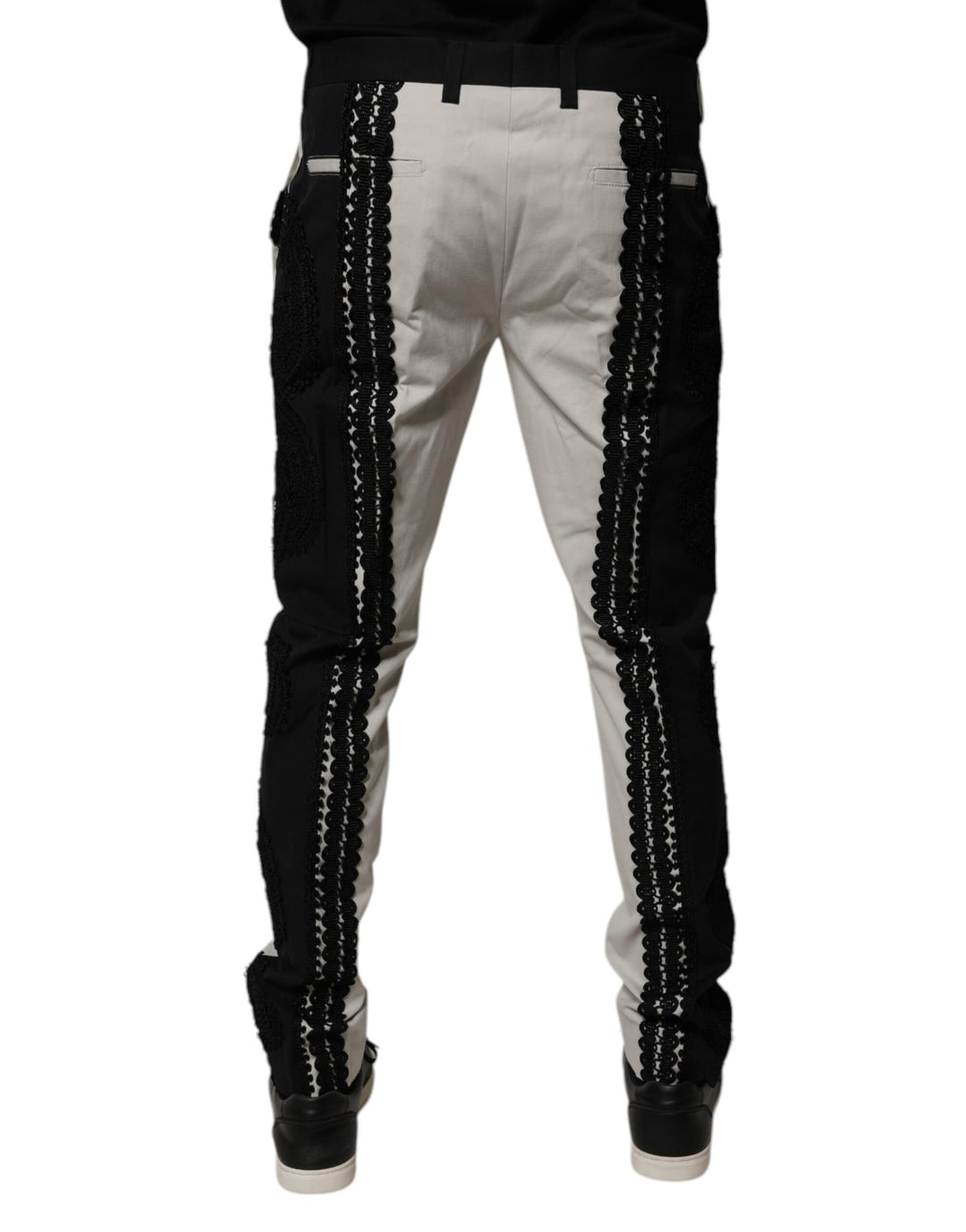Dolce &amp; Gabbana Sample Sale Dolce &amp; Gabbana White Lace Trim Mid Waist Dress Formal Pants - | Designer outlet