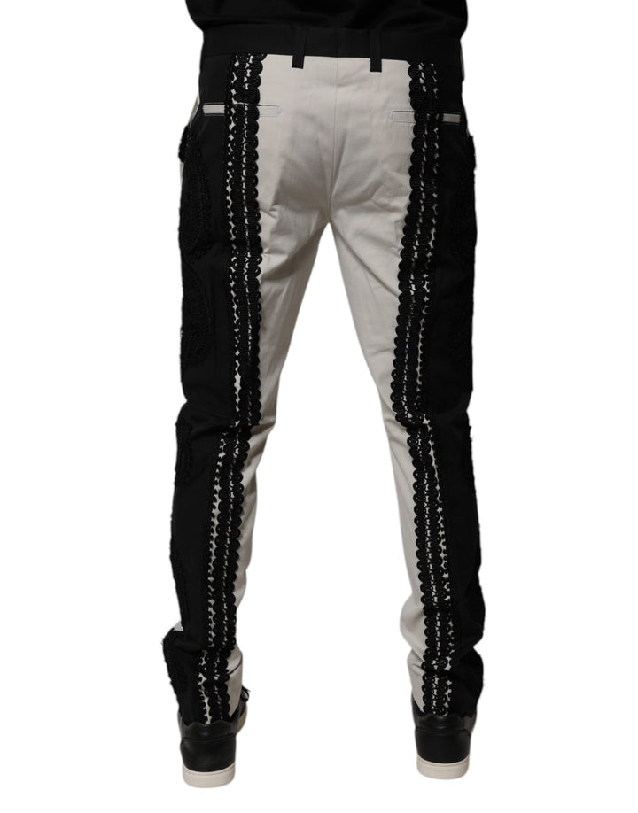 Dolce &amp; Gabbana Sample Sale Dolce &amp; Gabbana White Lace Trim Mid Waist Dress Formal Pants - | Designer outlet