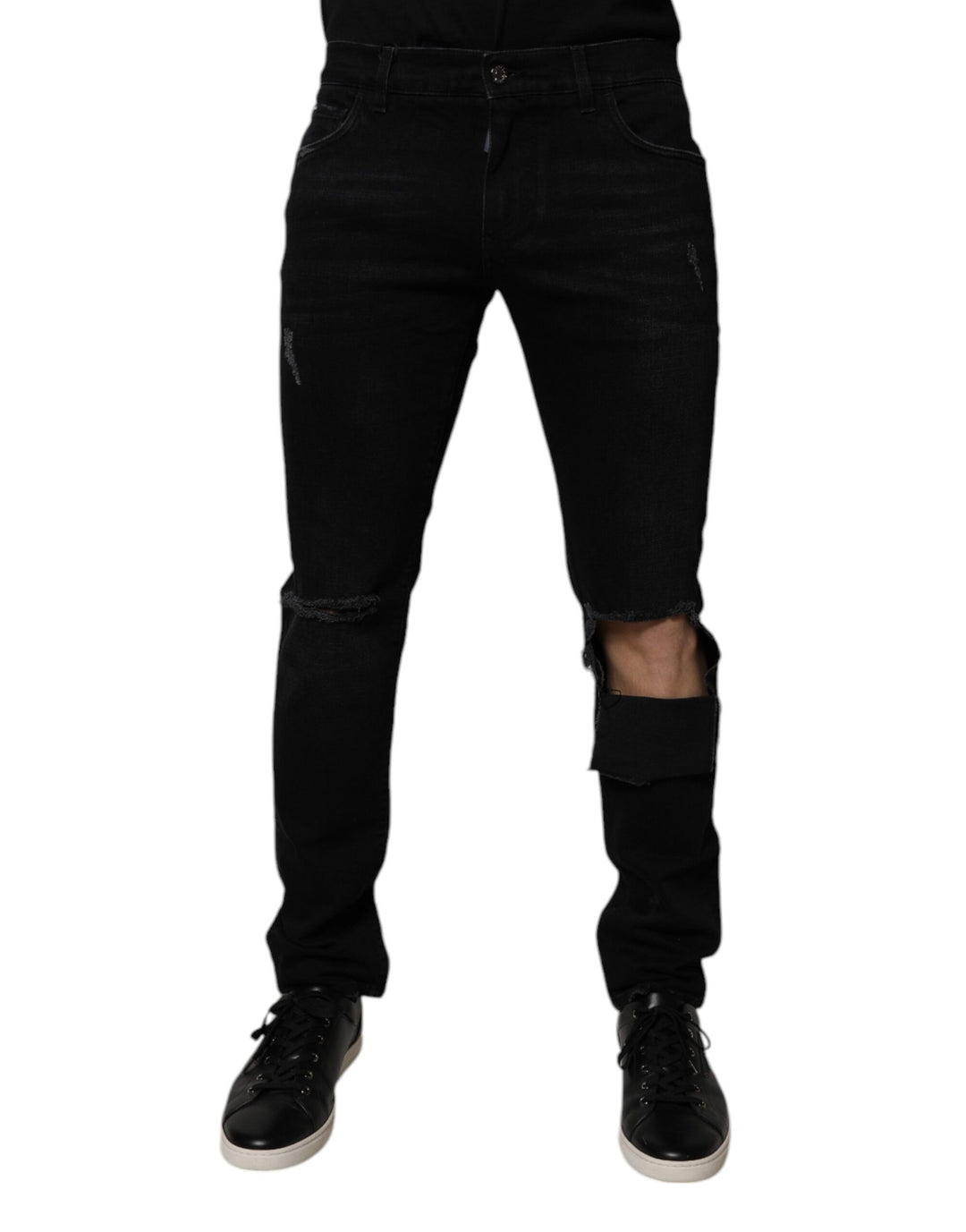 Dolce & Gabbana Black Ripped Cotton Skinny Men Denim Jeans by Dolce & Gabbana outlet now on sale