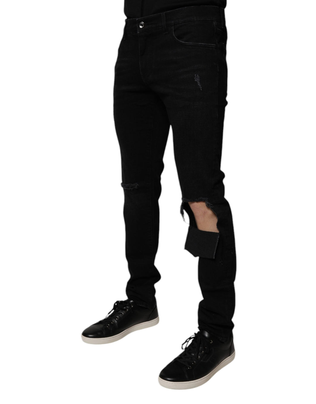 Dolce & Gabbana Black Ripped Cotton Skinny Men Denim Jeans by Dolce & Gabbana outlet now on sale