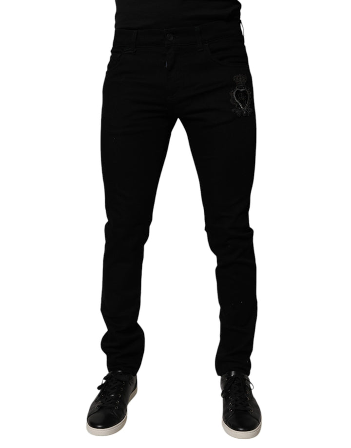 Dolce & Gabbana Black Sacred Heart Cotton Skinny Denim Jeans by Dolce & Gabbana outlet now on sale