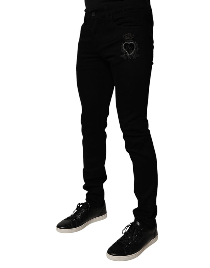 Dolce & Gabbana Black Sacred Heart Cotton Skinny Denim Jeans by Dolce & Gabbana outlet now on sale