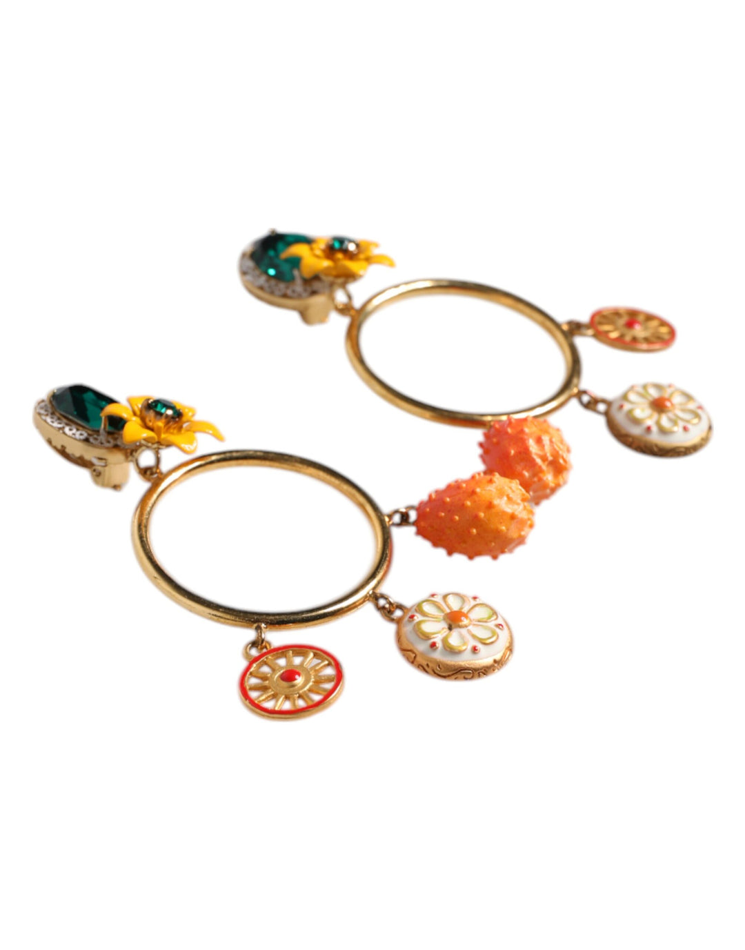 Dolce & Gabbana Multicolor Round Crystal Clip Dangling Jewelry Earrings