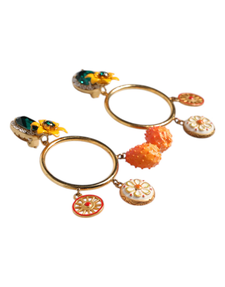 Dolce & Gabbana Multicolor Round Crystal Clip Dangling Jewelry Earrings