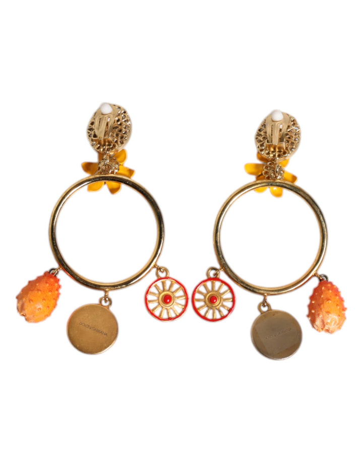 Dolce & Gabbana Multicolor Round Crystal Clip Dangling Jewelry Earrings