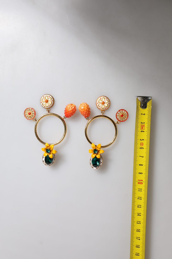 Dolce & Gabbana Multicolor Round Crystal Clip Dangling Jewelry Earrings