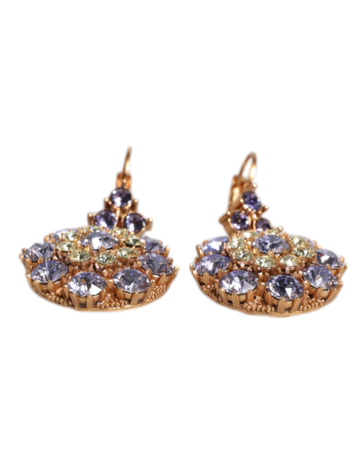 Dolce & Gabbana Earrings Brass Multicolor Floral Crystal Dangling Jewelry