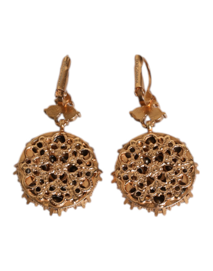 Dolce & Gabbana Earrings Brass Multicolor Floral Crystal Dangling Jewelry