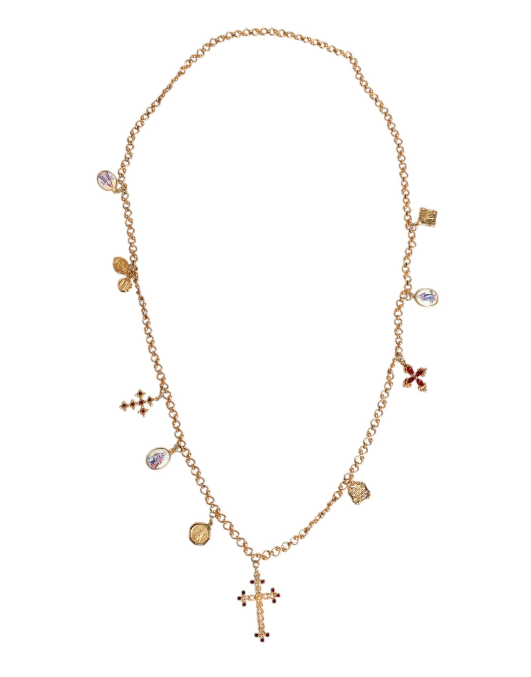 Dolce & Gabbana Gold Tone Brass Chain Religious Cross Pendant Necklace