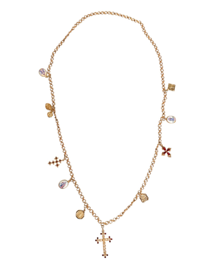 Dolce & Gabbana Gold Tone Brass Chain Religious Cross Pendant Necklace