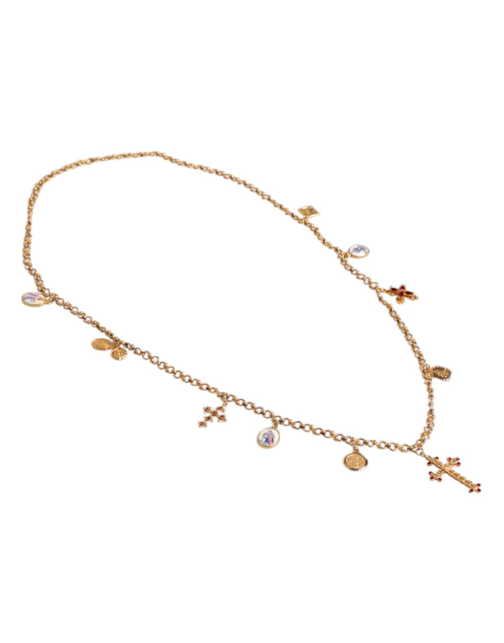 Dolce & Gabbana Gold Tone Brass Chain Religious Cross Pendant Necklace