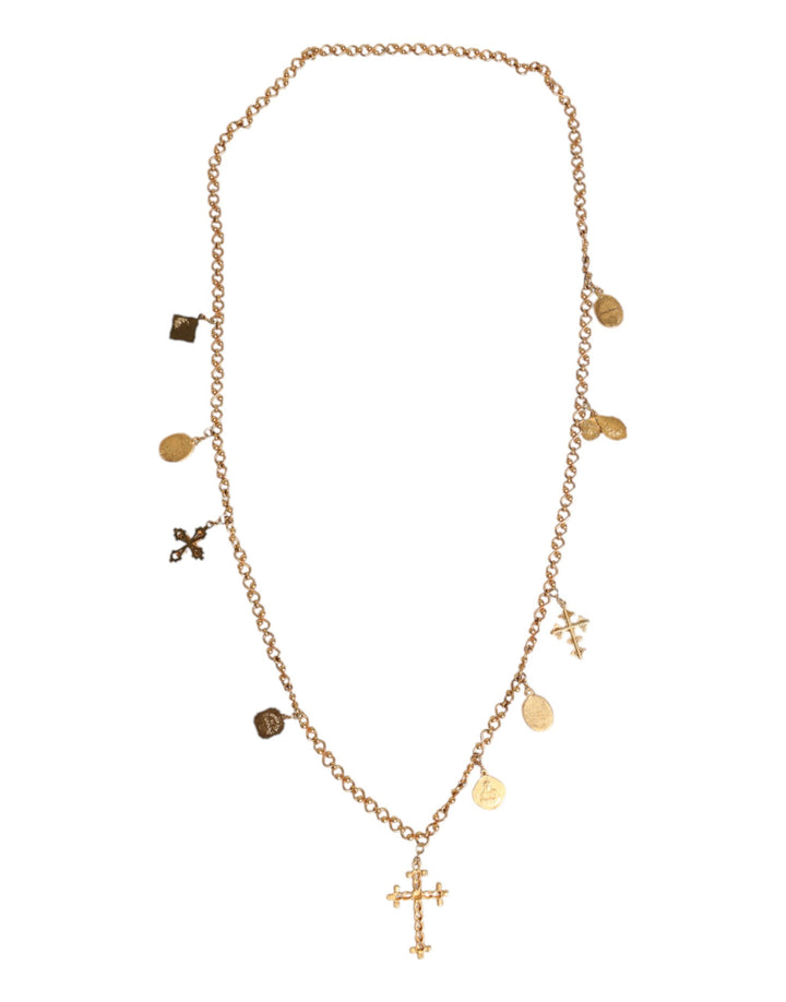 Dolce & Gabbana Gold Tone Brass Chain Religious Cross Pendant Necklace