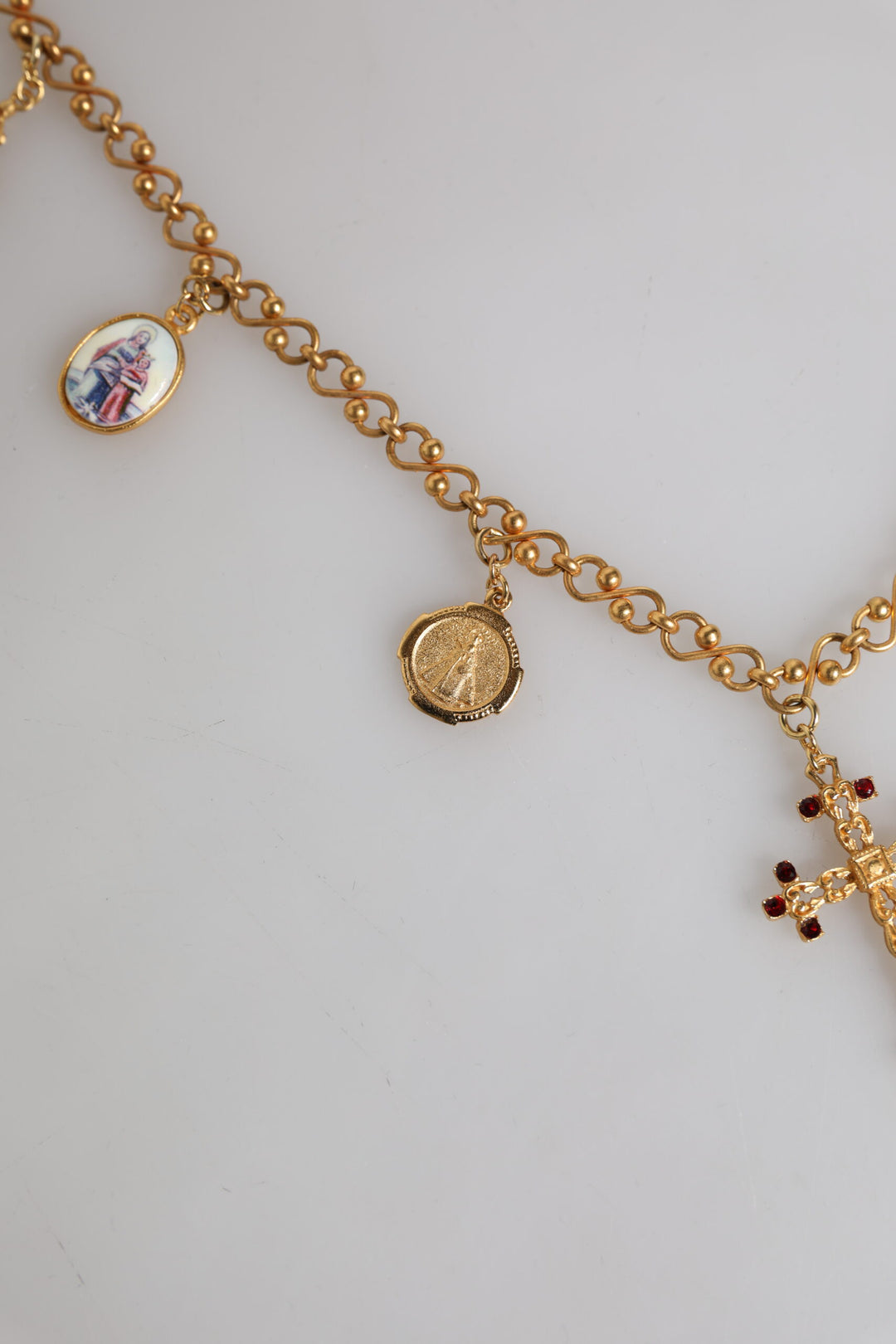 Dolce & Gabbana Gold Tone Brass Chain Religious Cross Pendant Necklace
