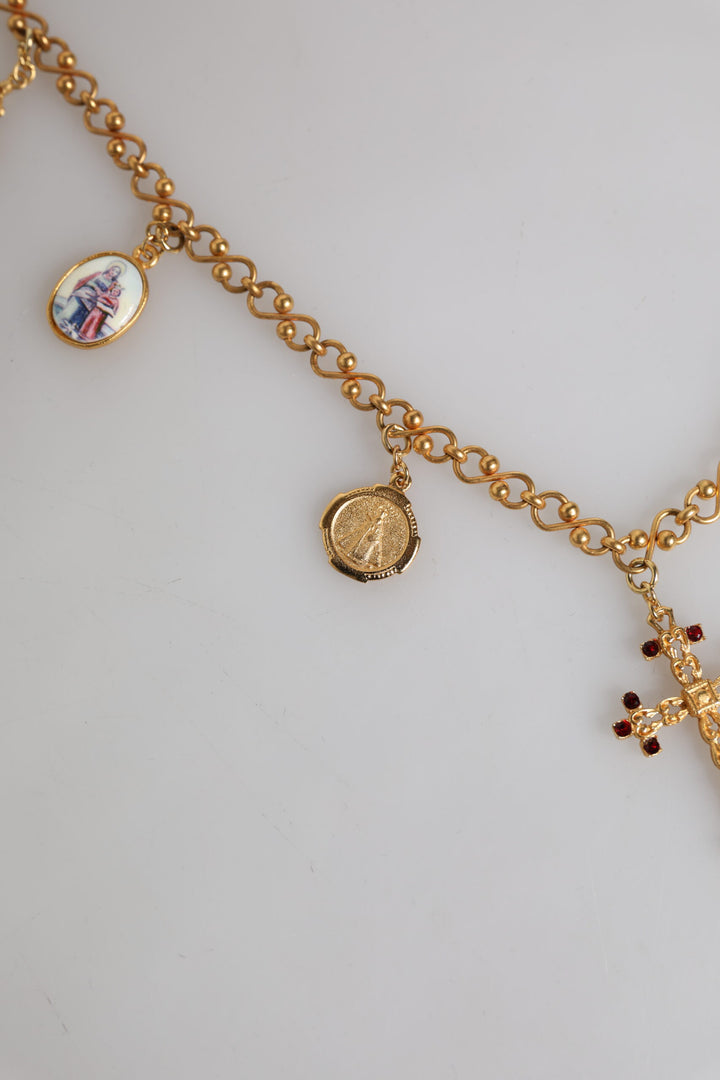 Dolce & Gabbana Gold Tone Brass Chain Religious Cross Pendant Necklace