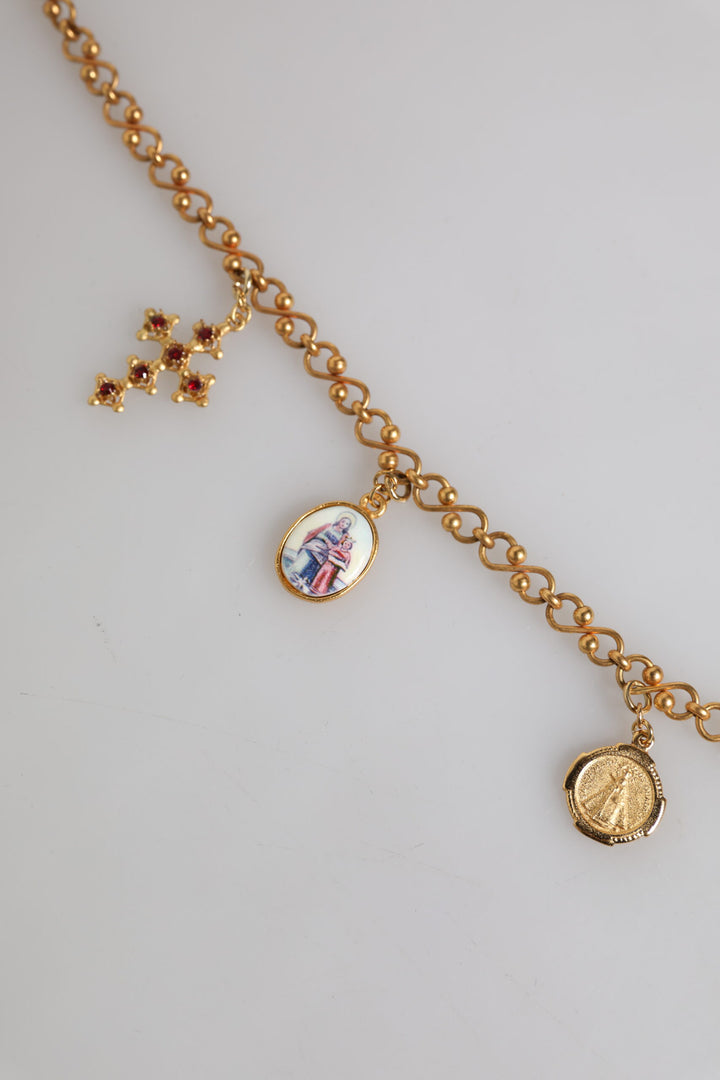 Dolce & Gabbana Gold Tone Brass Chain Religious Cross Pendant Necklace