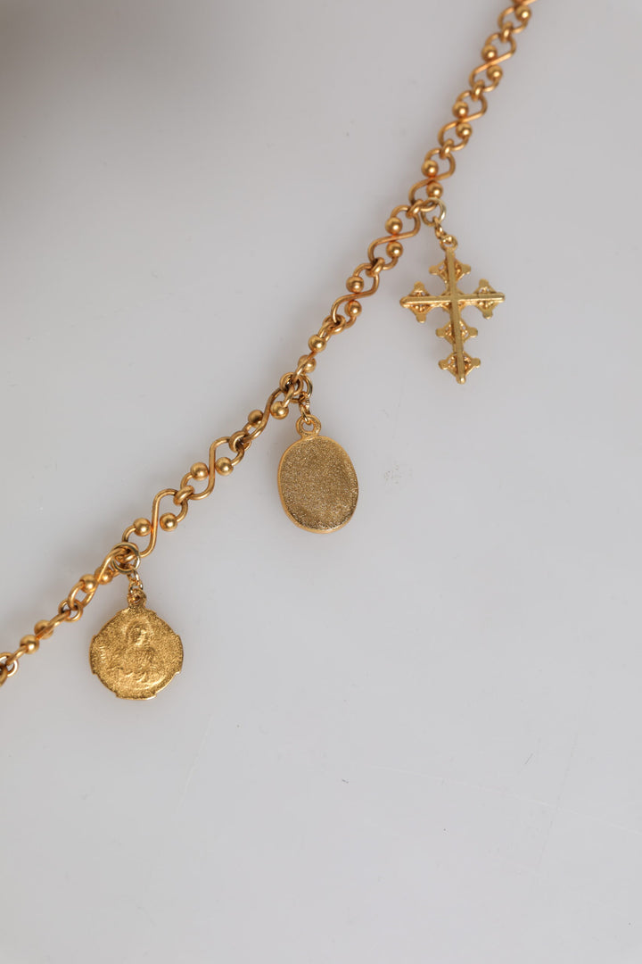 Dolce & Gabbana Gold Tone Brass Chain Religious Cross Pendant Necklace