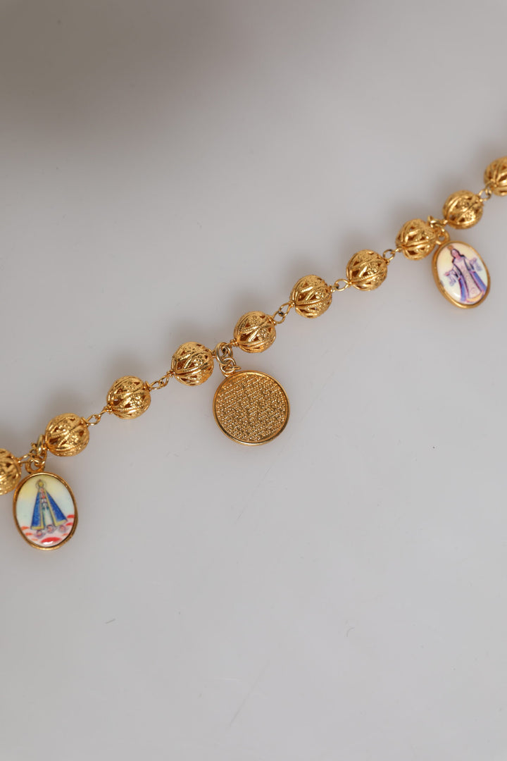 Dolce & Gabbana Gold Tone Chain Brass Beaded Statement Sicily Necklace