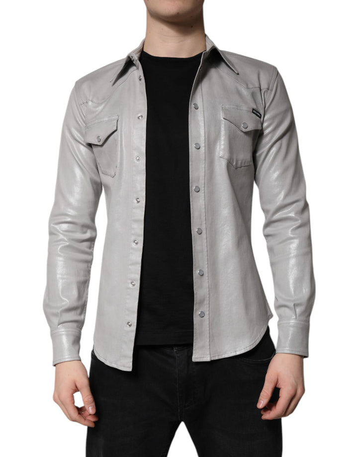 Dolce &amp; Gabbana Sample Sale Dolce &amp; Gabbana Metallic Gray Cotton Button Down Shirt - | Designer outlet