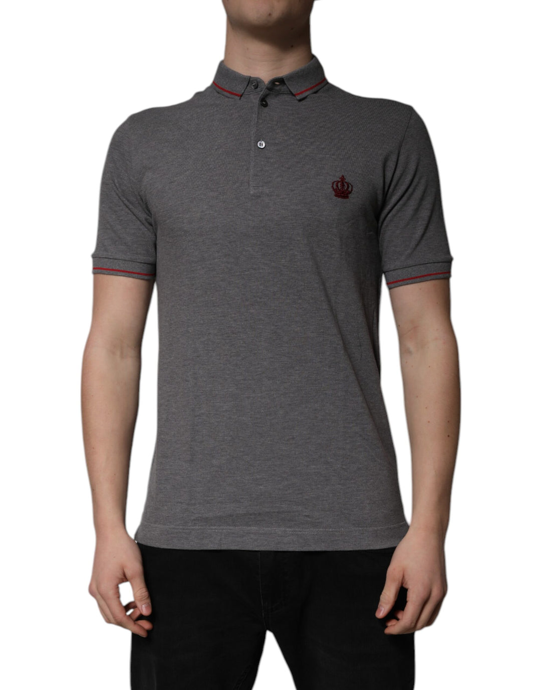 Dolce &amp; Gabbana Sample Sale Dolce &amp; Gabbana Gray Cotton Crown Collared Polo T-shirt - | Designer outlet