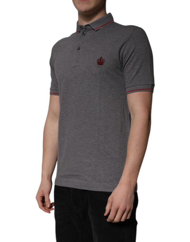 Dolce &amp; Gabbana Sample Sale Dolce &amp; Gabbana Gray Cotton Crown Collared Polo T-shirt - | Designer outlet