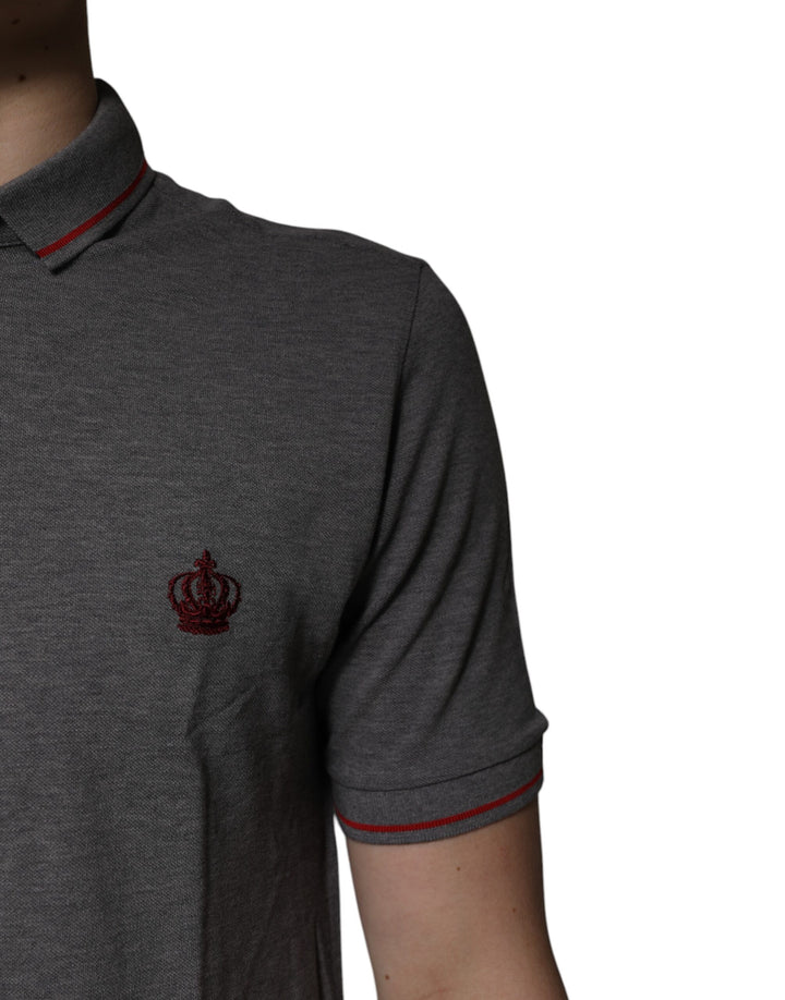 Dolce &amp; Gabbana Sample Sale Dolce &amp; Gabbana Gray Cotton Crown Collared Polo T-shirt - | Designer outlet