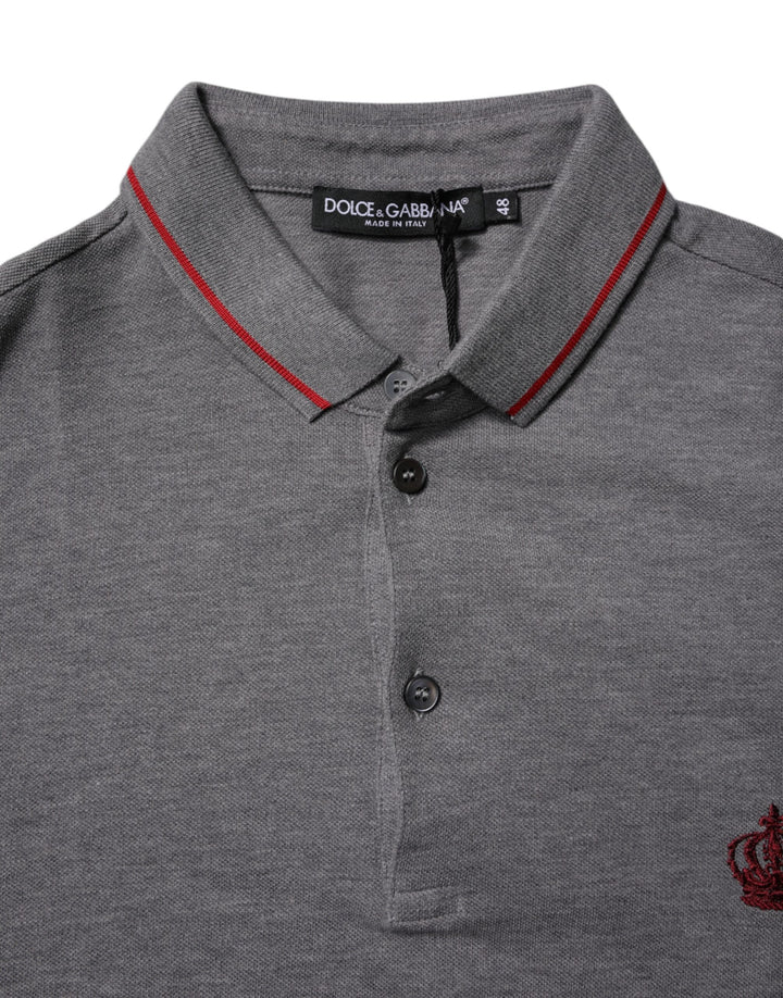 Dolce &amp; Gabbana Sample Sale Dolce &amp; Gabbana Gray Cotton Crown Collared Polo T-shirt - | Designer outlet