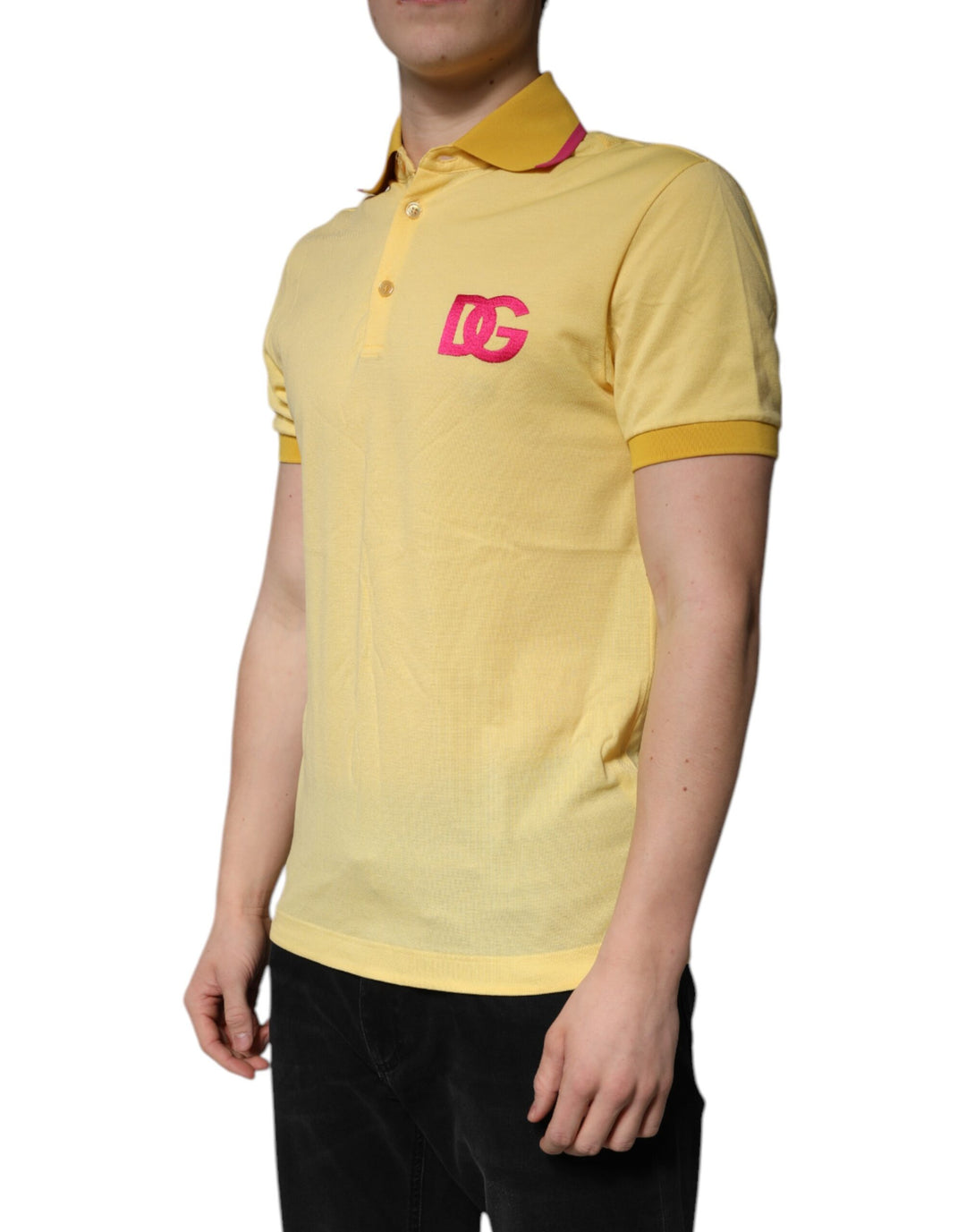Dolce &amp; Gabbana Sample Sale Dolce &amp; Gabbana Yellow Cotton Logo Collared Polo T-shirt - | Designer outlet