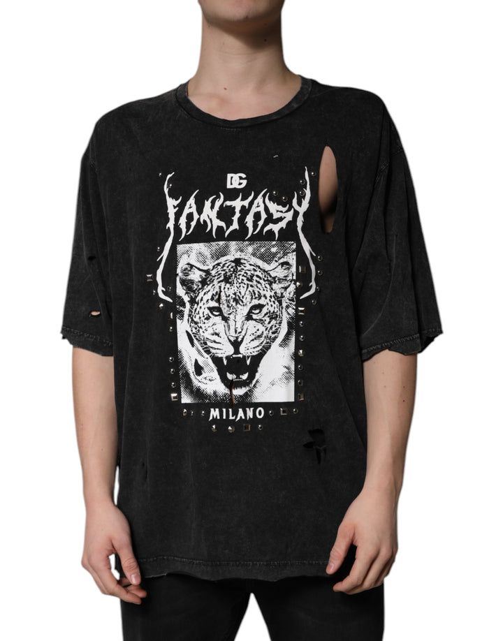 Dolce &amp; Gabbana Sample Sale Dolce &amp; Gabbana Black Graphic Print Cotton Crew Neck T-shirt - | Designer outlet