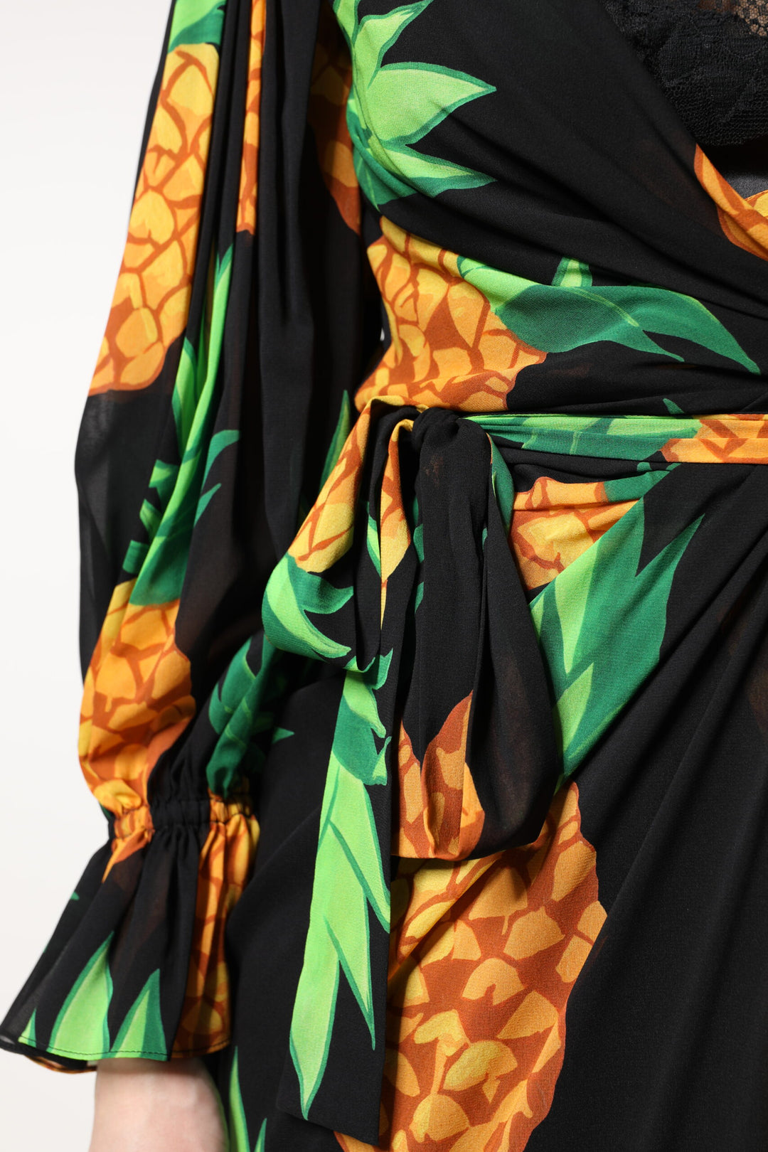 Dolce &amp; Gabbana Black Silk Pineapple Draped Print Wrap Dress by Dolce &amp; Gabbana outlet now on sale