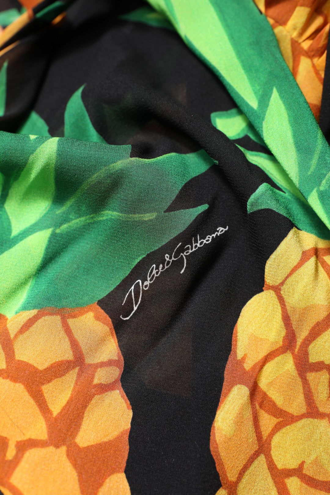 Dolce &amp; Gabbana Black Silk Pineapple Draped Print Wrap Dress by Dolce &amp; Gabbana outlet now on sale