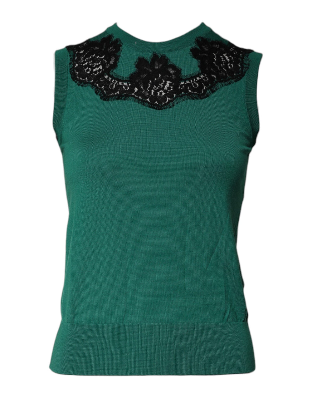Dolce & Gabbana Sample Sale Dolce & Gabbana Green Wool Lace Detail Sleeveless Tank Top - | Designer outlet