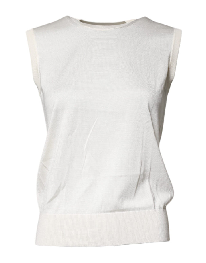 Dolce &amp; Gabbana Sample Sale Dolce &amp; Gabbana Cream Sleeveless Silk Round Neck Tank Top - | Designer outlet