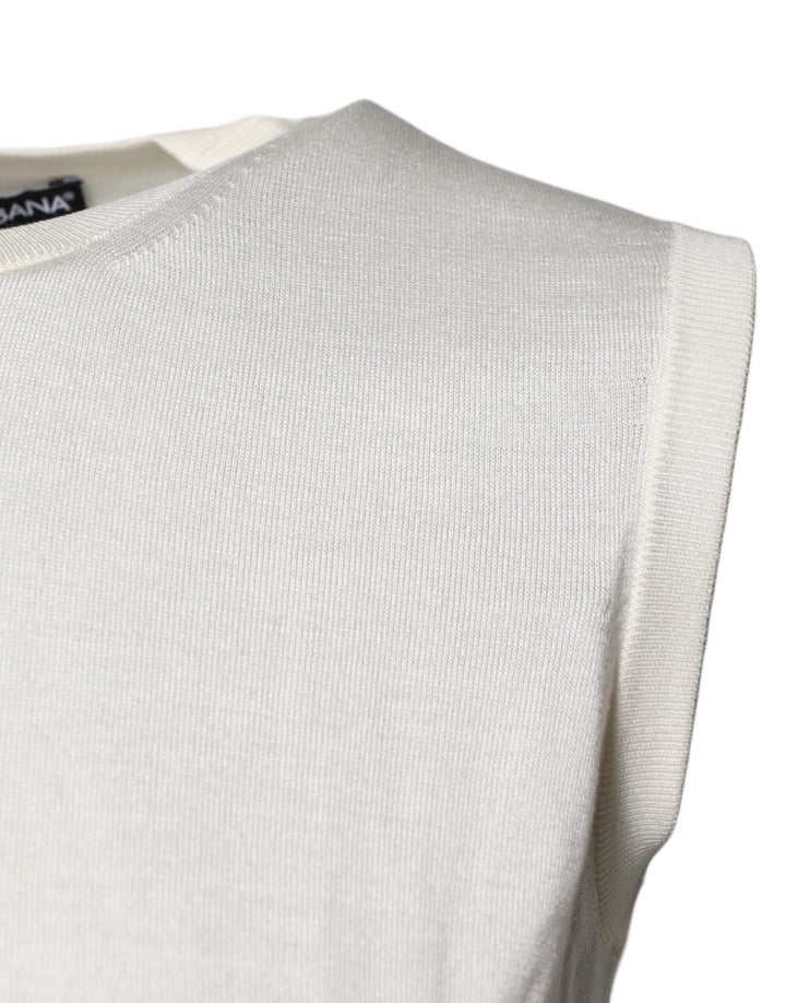 Dolce &amp; Gabbana Sample Sale Dolce &amp; Gabbana Cream Sleeveless Silk Round Neck Tank Top - | Designer outlet
