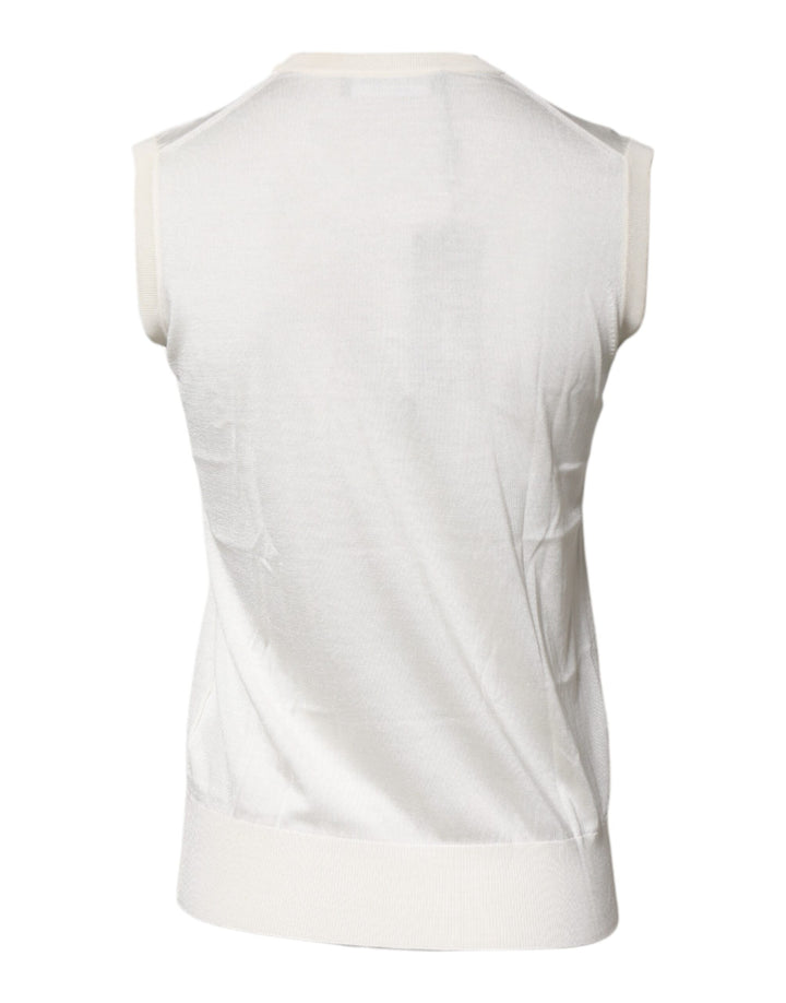 Dolce &amp; Gabbana Sample Sale Dolce &amp; Gabbana Cream Sleeveless Silk Round Neck Tank Top - | Designer outlet
