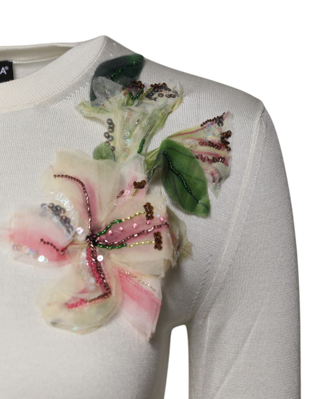 Dolce &amp; Gabbana Sample Sale Dolce &amp; Gabbana Cream Floral Silk Embellished Cardigan Sweater - | Designer outlet
