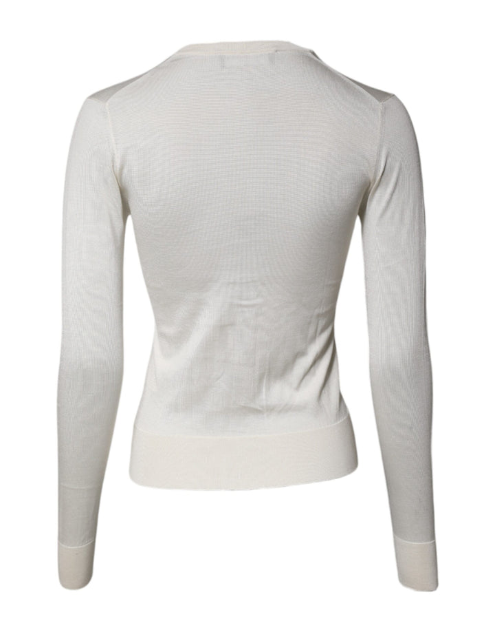 Dolce &amp; Gabbana Sample Sale Dolce &amp; Gabbana Cream Floral Silk Embellished Cardigan Sweater - | Designer outlet