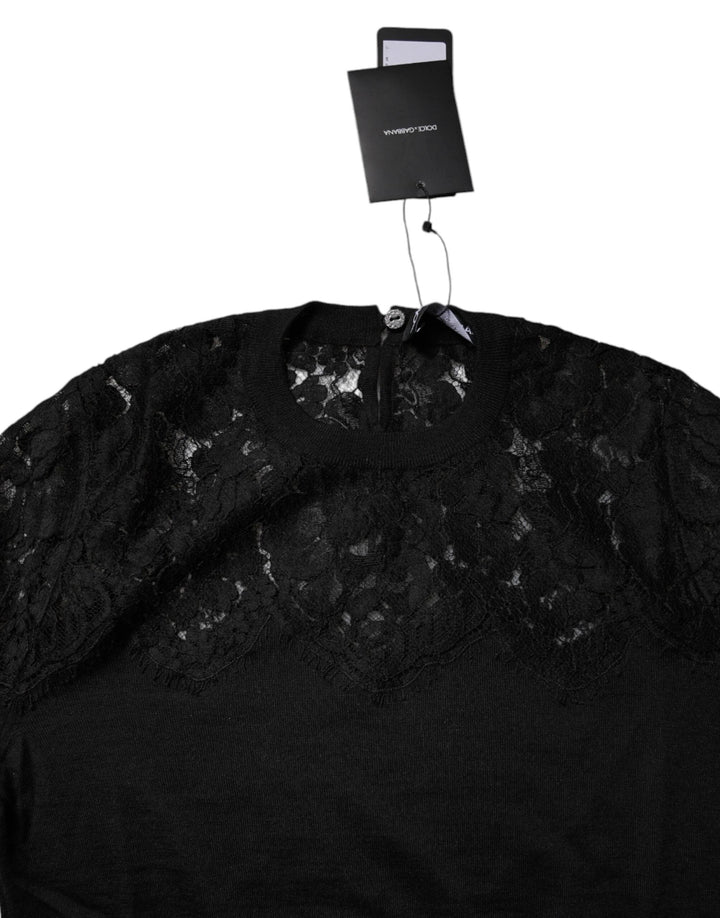 Dolce &amp; Gabbana Sample Sale Dolce &amp; Gabbana Black Floral Lace Long Sleeves Blouse Top - | Designer outlet