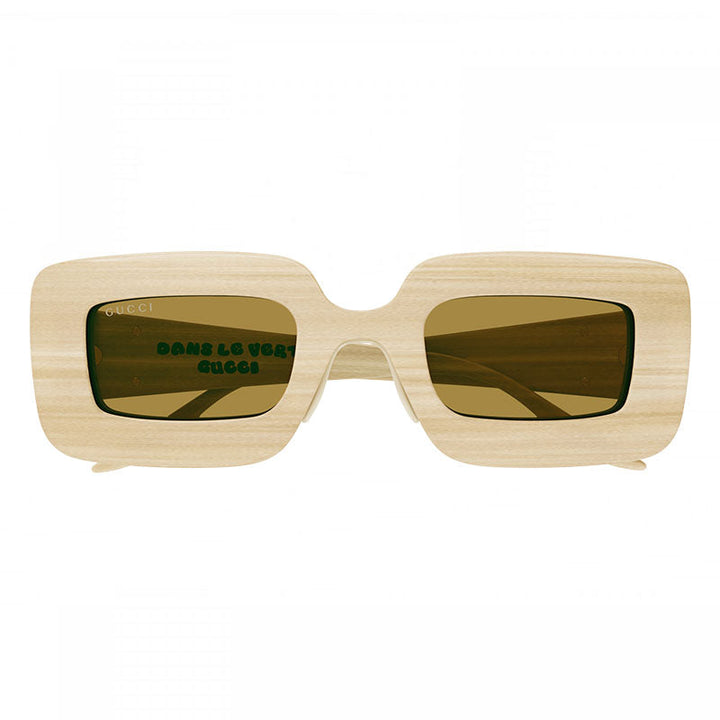 Gucci Sunglasses Rectangle Full Rim, Beige Frame and Brown Lens GG0974S002