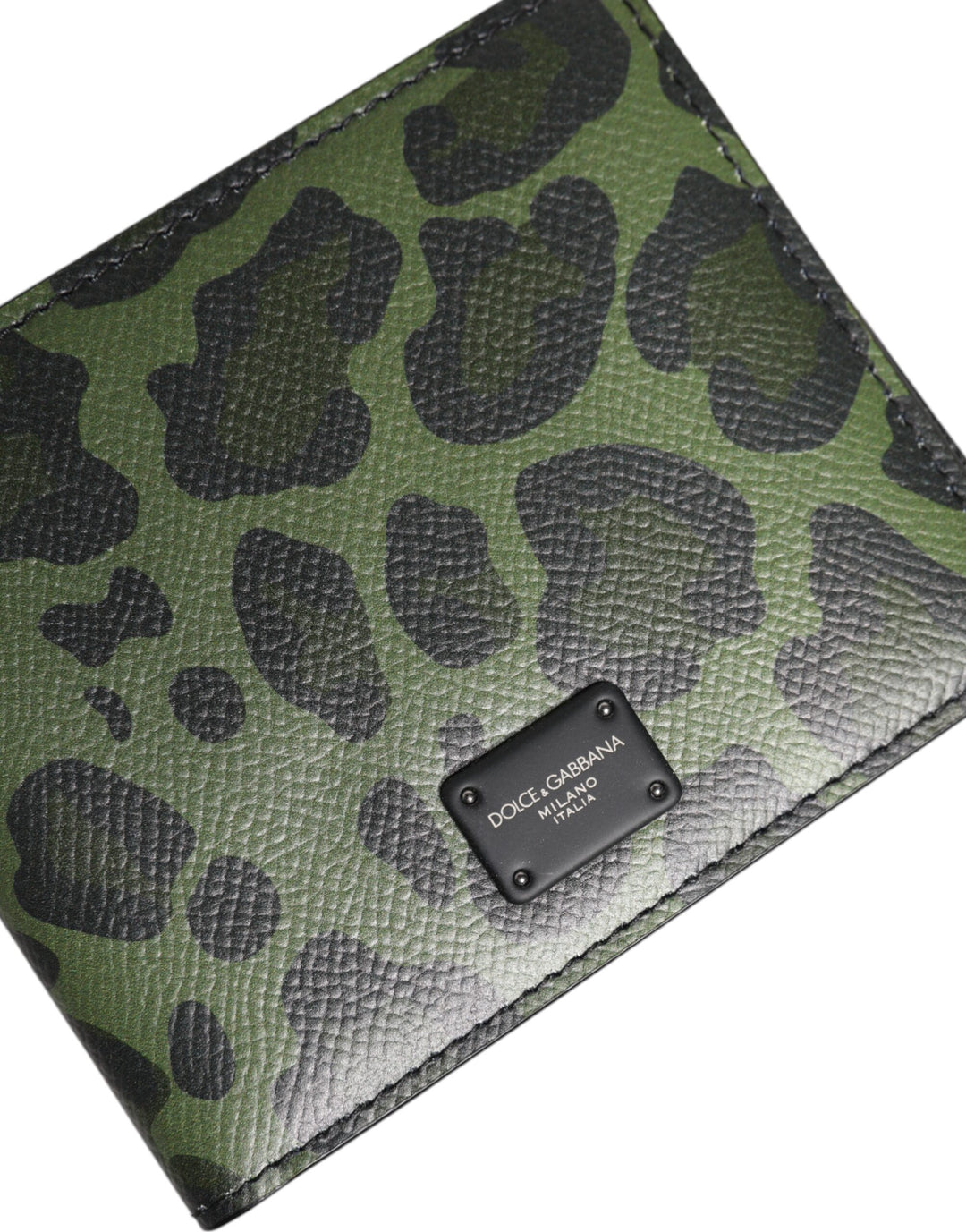 Dolce & Gabbana Black Green Leather DG Plaque Bifold Card Holder Wallet