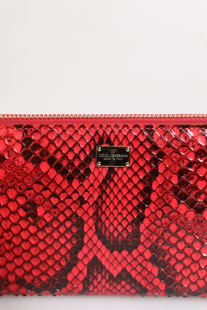 Dolce & Gabbana Red Exotic Leather Zip Around Continental Clutch Wallet
