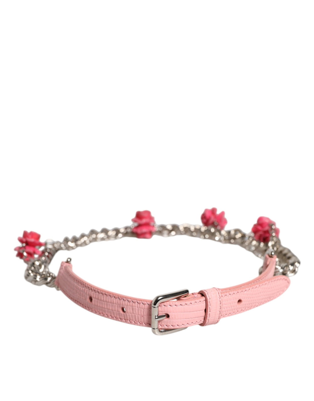Dolce & Gabbana Sample Sale Dolce & Gabbana Pink Embelished Roses Textured Leather Belt - | Designer outlet