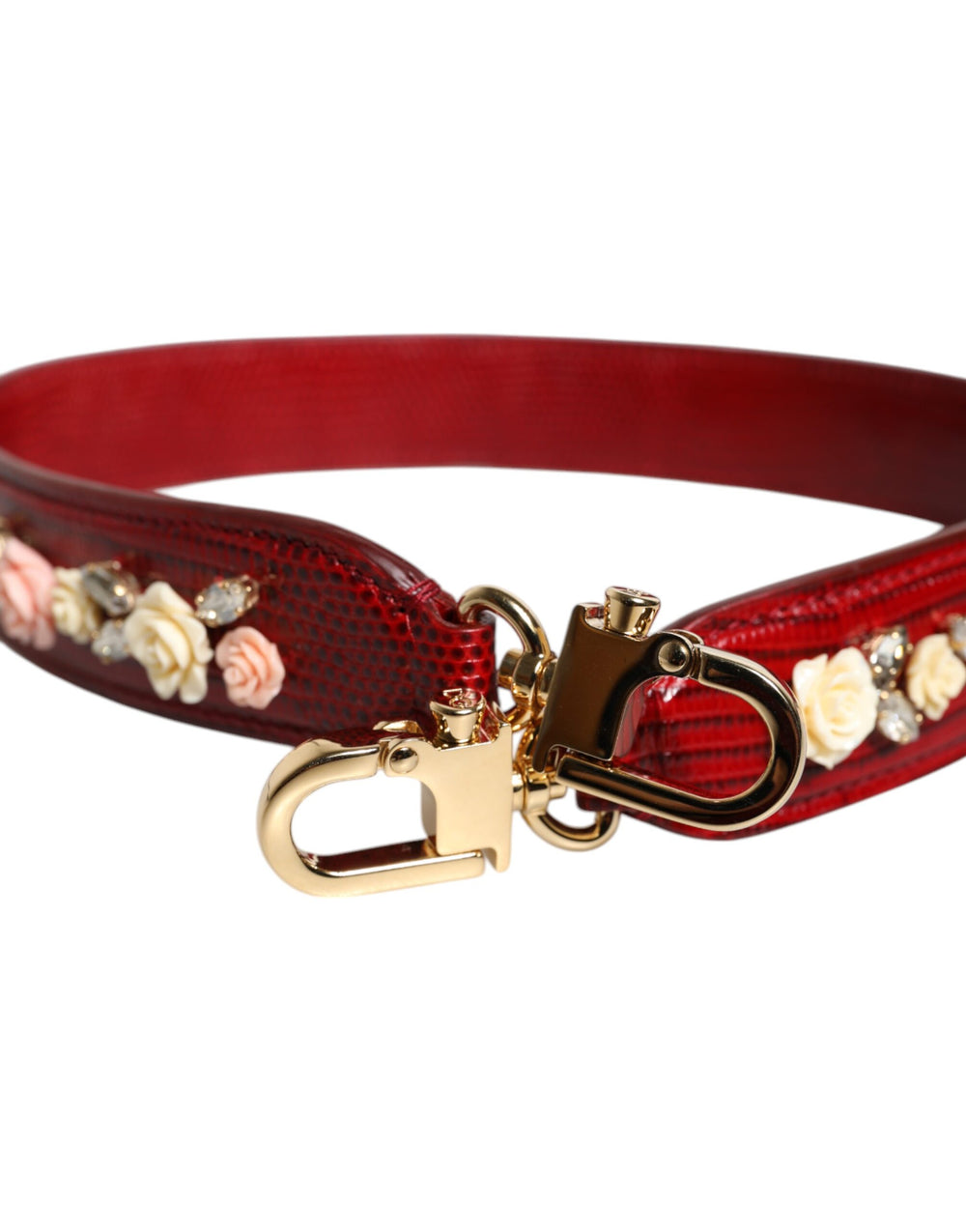 Dolce & Gabbana Red Leather Floral Embellish Bag Shoulder Strap by Dolce & Gabbana outlet now on sale