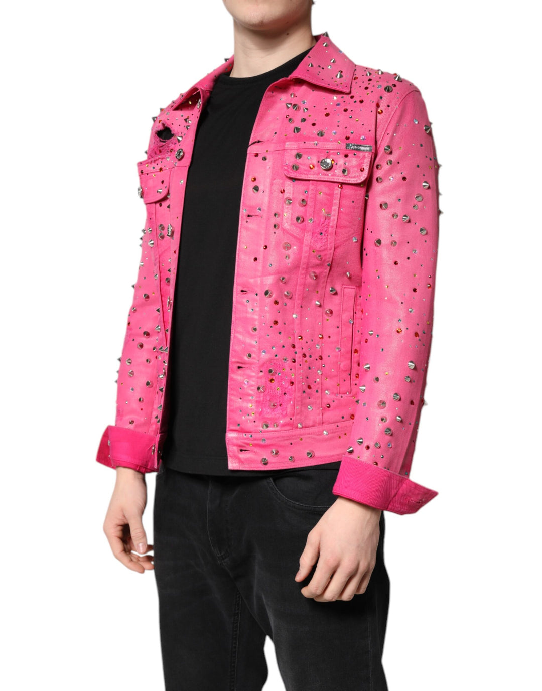 Dolce &amp; Gabbana Pink Crystal Embellished Cotton Denim Jacket by Dolce &amp; Gabbana outlet now on sale