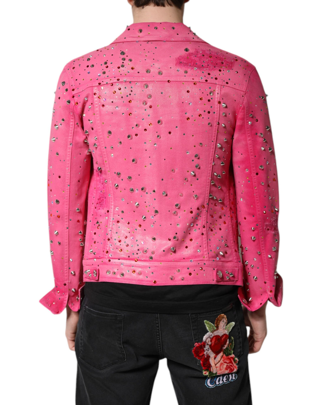 Dolce &amp; Gabbana Pink Crystal Embellished Cotton Denim Jacket by Dolce &amp; Gabbana outlet now on sale