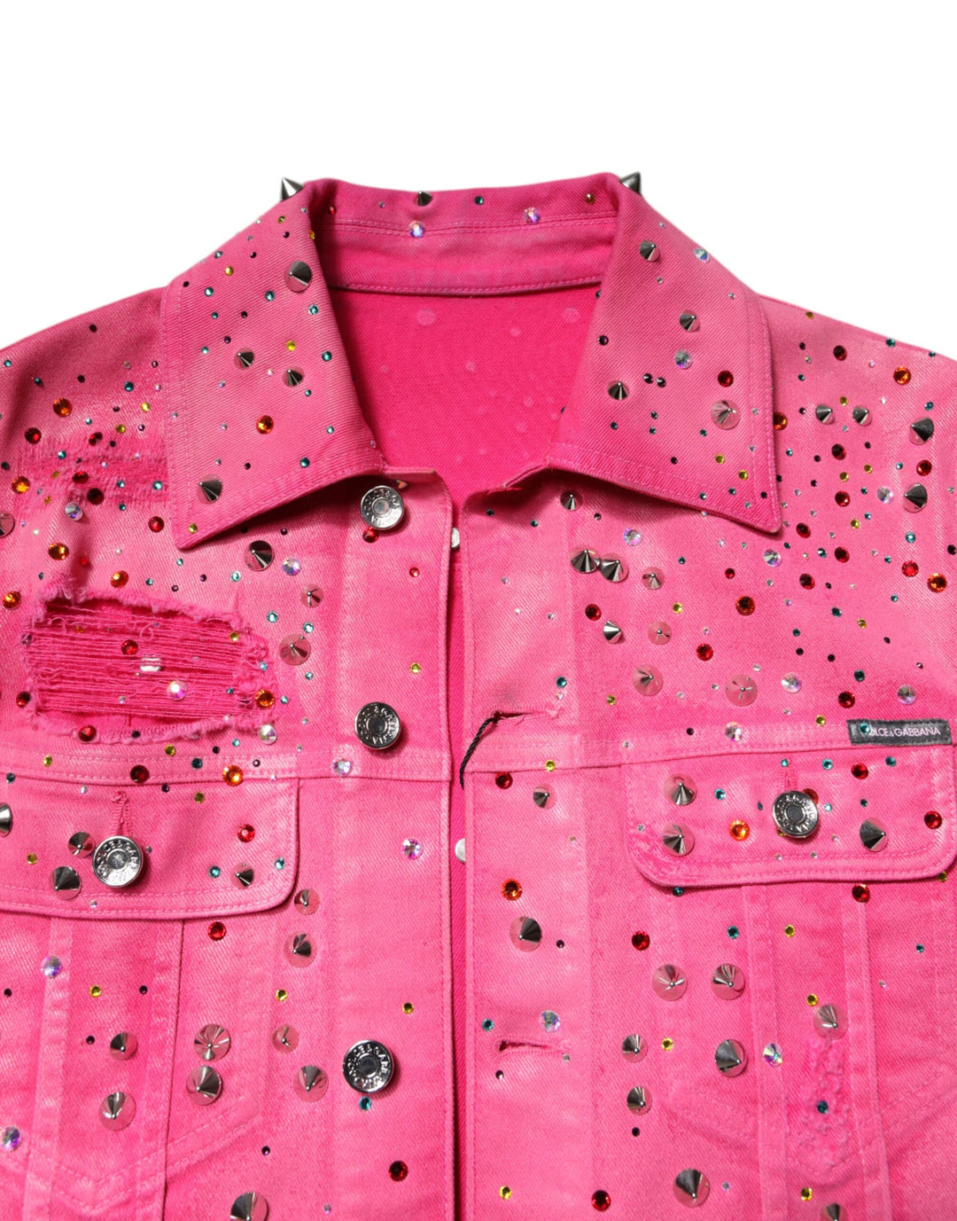Dolce &amp; Gabbana Pink Crystal Embellished Cotton Denim Jacket by Dolce &amp; Gabbana outlet now on sale