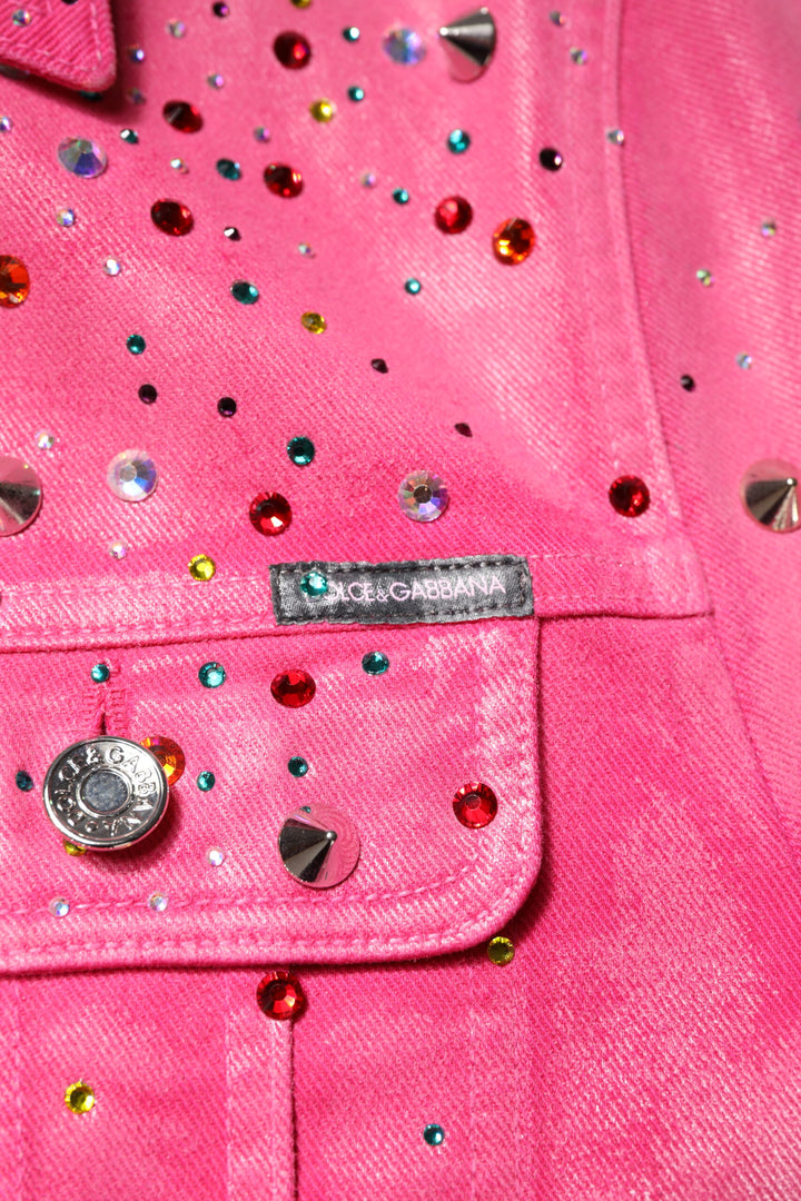 Dolce &amp; Gabbana Pink Crystal Embellished Cotton Denim Jacket by Dolce &amp; Gabbana outlet now on sale