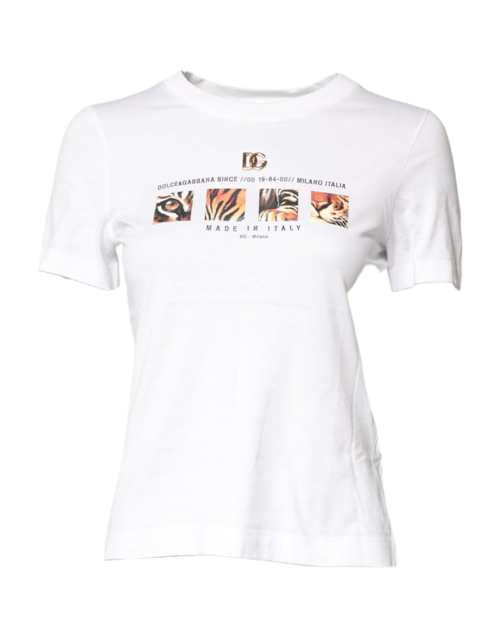Dolce &amp; Gabbana White Cotton Graphic Print Crew Neck T-shirt by Dolce &amp; Gabbana outlet now on sale