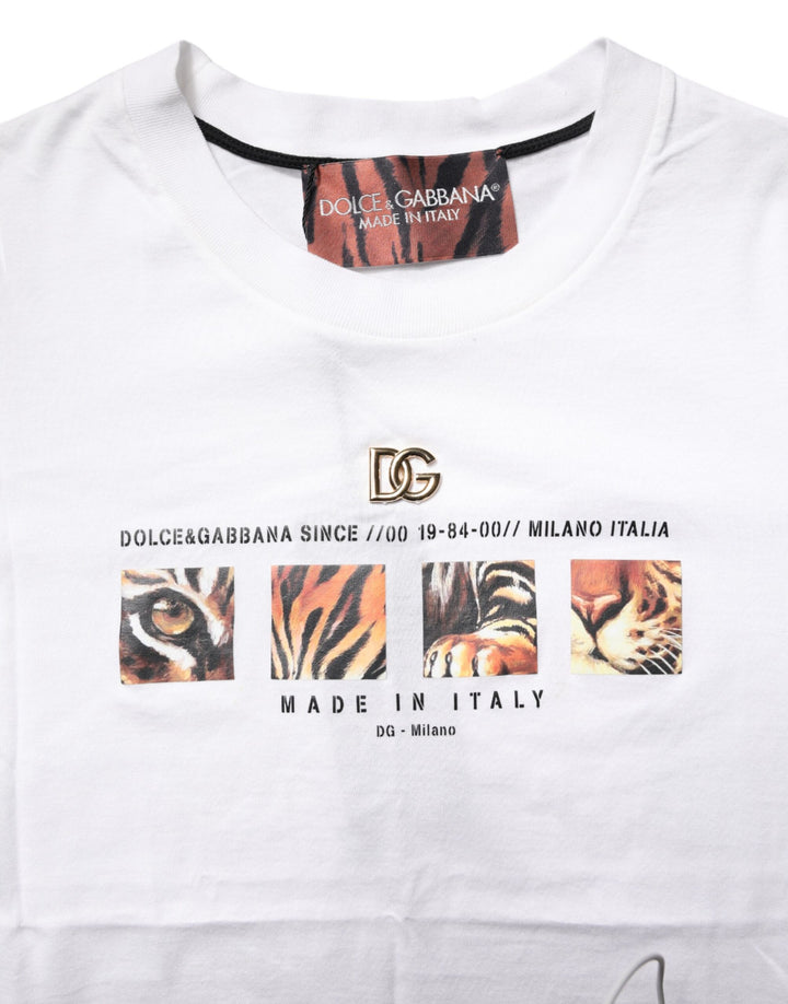 Dolce &amp; Gabbana White Cotton Graphic Print Crew Neck T-shirt by Dolce &amp; Gabbana outlet now on sale